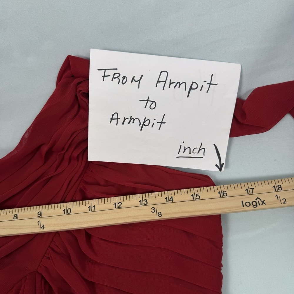 Alex Evenings Size-8 Red Chiffon‎ One Shoulder Empire Waist Evening Gown - Picture 5 of 13